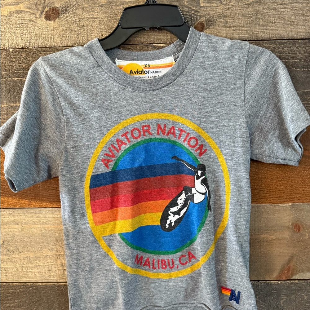 Aviator Nation Gray and Yellow Short Sleeve Tee